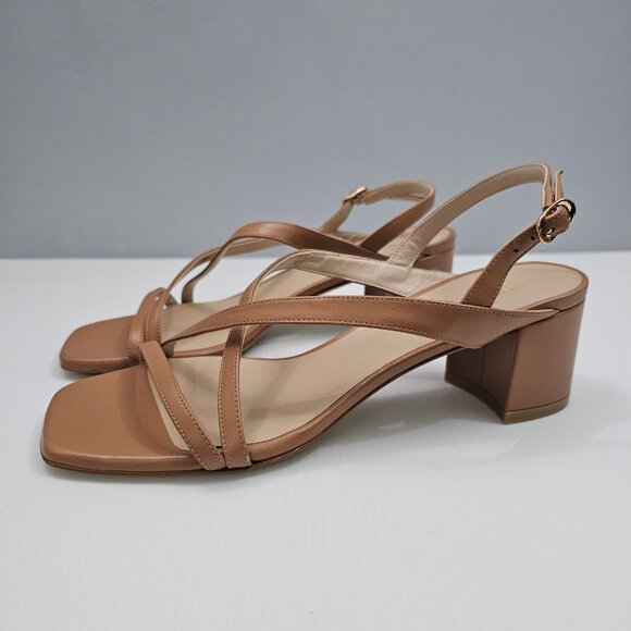 Stuart Weitzman Oasis 50mm Sandal Womens 8.5 Tan Leather Strappy Slingback Heel - Picture 16 of 16